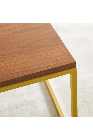 Hitit Dekorasyon Stream Metal Orta Sehpa Sarı Ayak Ceviz Tabla - Resim 4