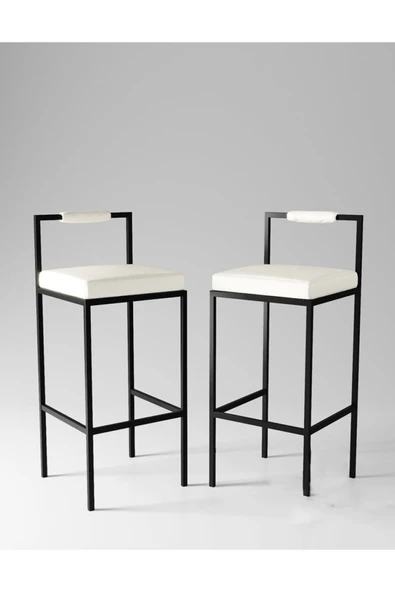 Hitit Dekorasyon Fact Siyah Metal Bar Sandalyesi Beyaz - 2