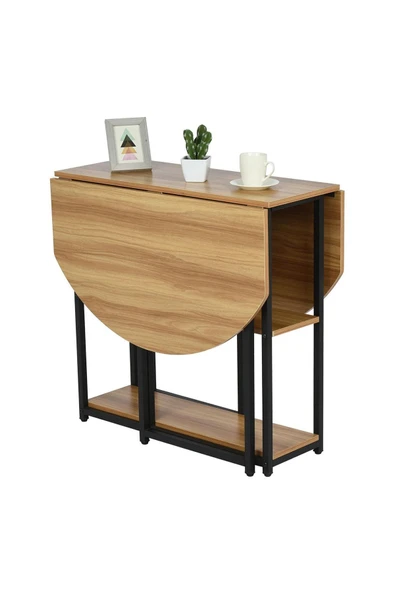 Hitit Dekorasyon Nona Siyah Metal Açık Kahverengi Katlanır Yemek Masası - 5