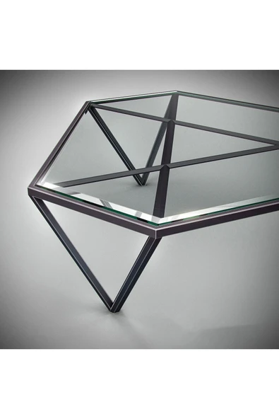 Hitit Dekorasyon Tri Siyah Metal Cam Orta Kahve Sehpası - Resim 3