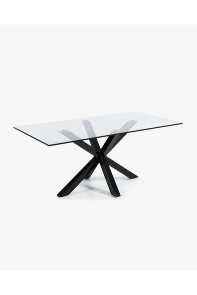 Hitit Dekorasyon Sias Metal Cam Yemek Masası Siyah Ayak Şeffaf Cam Tabla