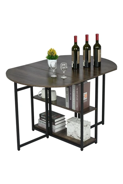 Hitit Dekorasyon Nona Siyah Metal Kahverengi Katlanır Yemek Masası - 4