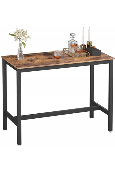 Hitit Dekorasyon Baro Siyah Metal Ahşap Yemek Masası Yüksek 120x60x90