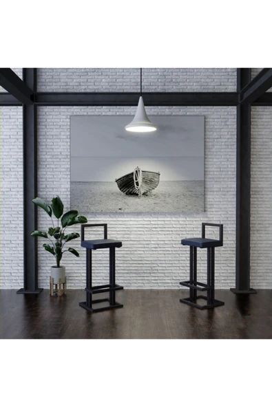 Hitit Dekorasyon Line Siyah Metal Bar Sandalyesi Mavi - 4