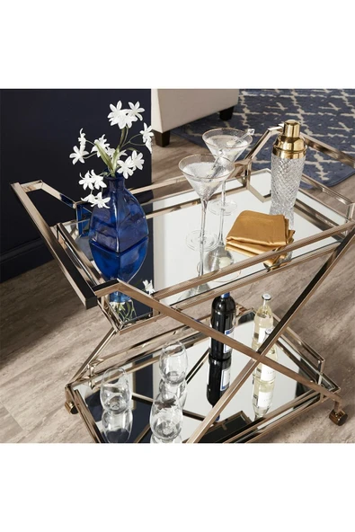 Hitit Dekorasyon Kemina Gold Metal&cam Servis Arabası - 5