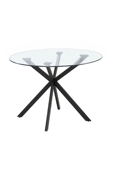 Hitit Dekorasyon Zalika Siyah Metal&cam Yuvarlak Yemek Masası