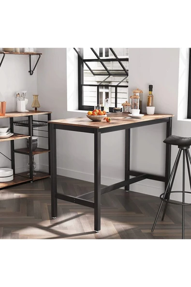 Hitit Dekorasyon Baro Siyah Metal Ahşap Yemek Masası Yüksek 120x60x90 - 2