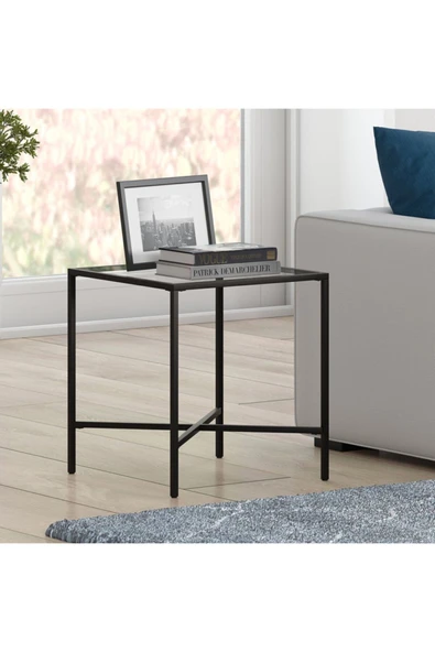 Hitit Dekorasyon Ell Siyah Metal Cam Yan Sehpa - Resim 2