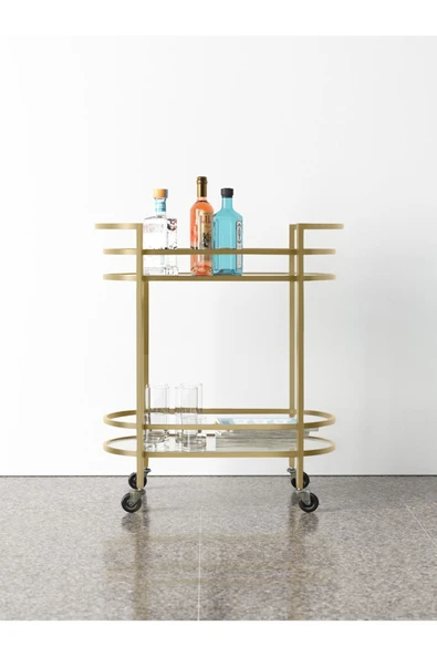 Hitit Dekorasyon Romina Gold Metal&Cam Servis Arabası - 2