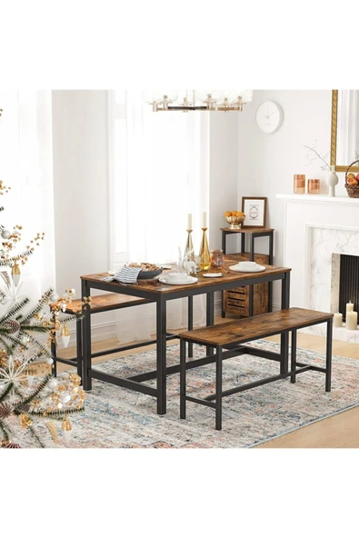 Hitit Dekorasyon Baro Siyah Metal Ahşap Bench 2 Adet - 4