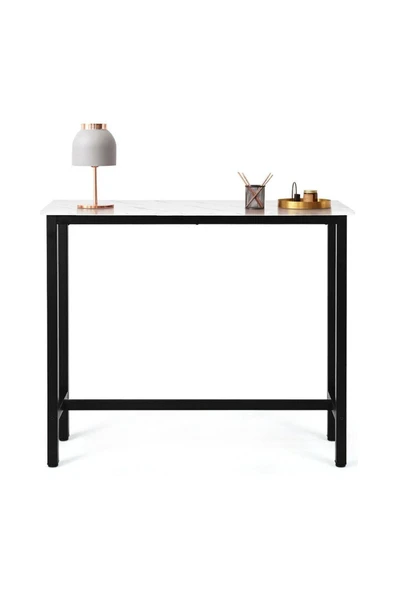 Hitit Dekorasyon Nin Siyah Metal Ahşap Dresuar Konsol Beyaz Mermer Desenli - Resim 3