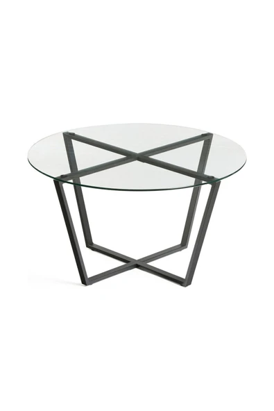 Hitit Dekorasyon Lenny Orta Sehpa Siyah Metal Ayak Şeffaf Cam Tabla - Resim 2