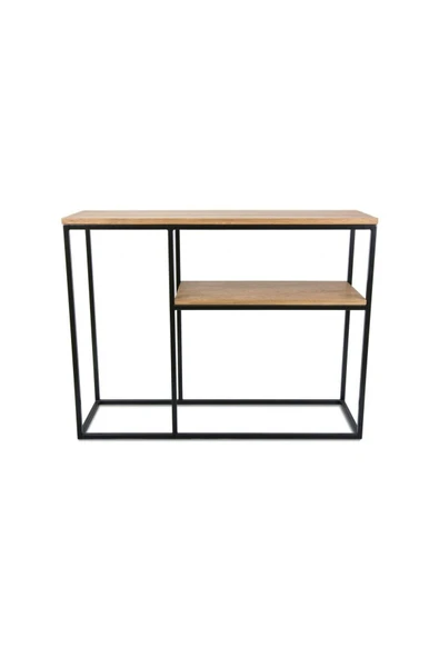 Hitit Dekorasyon Adina Siyah Metal Ahşap Dresuar Konsol Meşe - 2