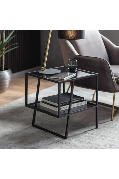 Hitit Dekorasyon Miranda Siyah Metal&cam Yan Sehpa - 4