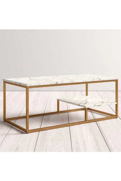 Hitit Dekorasyon Perus Beyaz Ahşap / Gold Metal Orta Sehpa ürün görseli 1