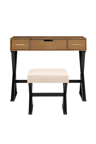 Hitit Dekorasyon Azure Siyah Metal Kahve Makyaj Masası & Tabure - 2