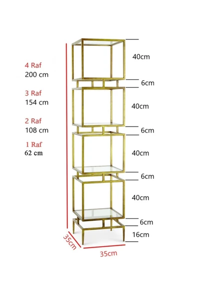 Hitit Dekorasyon Olope Gold Metal 2 Raflı Kitaplık Çiçeklik Gümüşlük Duvar Rafı - Resim 3