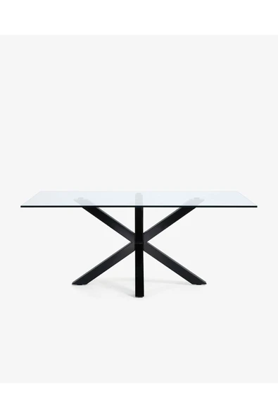 Hitit Dekorasyon Sias Metal Cam Yemek Masası Siyah Ayak Şeffaf Cam Tabla - 2