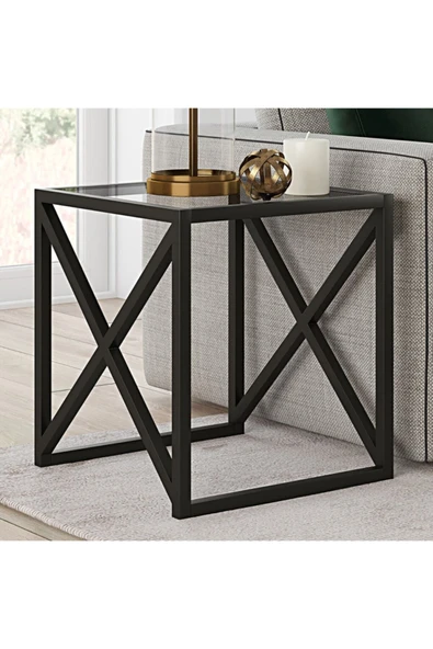 Hitit Dekorasyon Etta Siyah Metal Cam Yan Sehpa ürün görseli 1