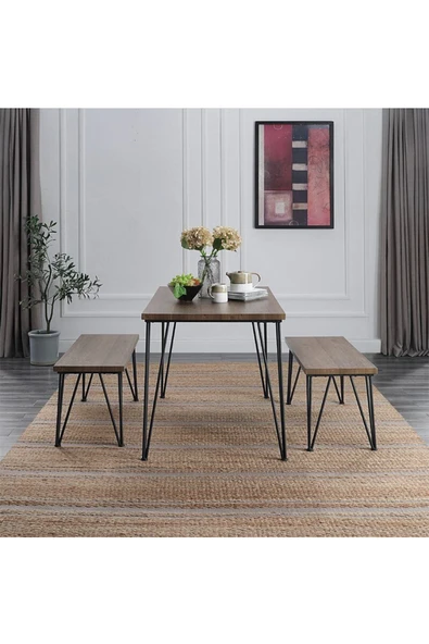 Hitit Dekorasyon Mona Yemek Masası & 2 Adet Bank - 3