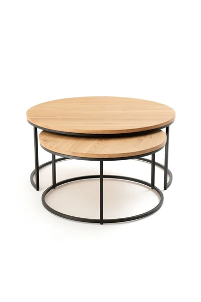 Hitit Dekorasyon Laura Siyah Metal Ahşap İkili Orta Sehpa - Resim 5