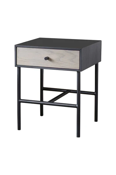 Hitit Dekorasyon Tia Siyah Metal&ahşap Yan Sehpa - Açık Kahve ürün görseli 1