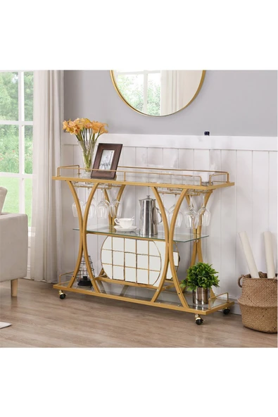 Hitit Dekorasyon Zaira Gold Metal&cam Servis Arabası - 4