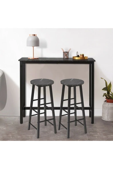 Hitit Dekorasyon Nin Siyah Metal Ahşap Dresuar Konsol Siyah Mermer Desenli - 2