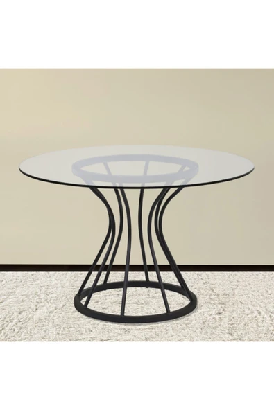 Hitit Dekorasyon Zuri Siyah Metal Cam Yuvarlak Yemek Masası