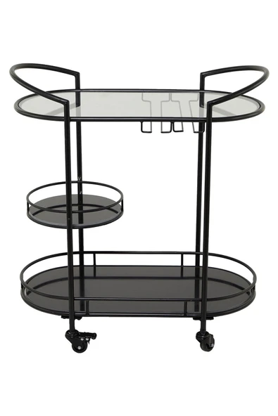 Hitit Dekorasyon Sonora Siyah Metal&cam Servis Arabası - 2