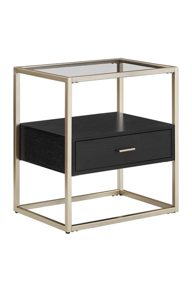 Hitit Dekorasyon Faye Gold Metal Ahşap&cam Yan Sehpa - Resim 3