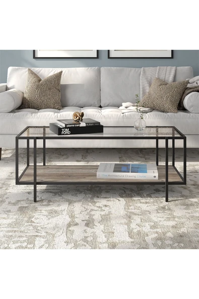 Hitit Dekorasyon Adeline Siyah Metal Cam&ahşap Orta Sehpa - Resim 4