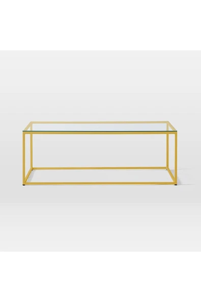 Hitit Dekorasyon Stream Metal Orta Sehpa Sarı Ayak Şeffaf Cam - 3