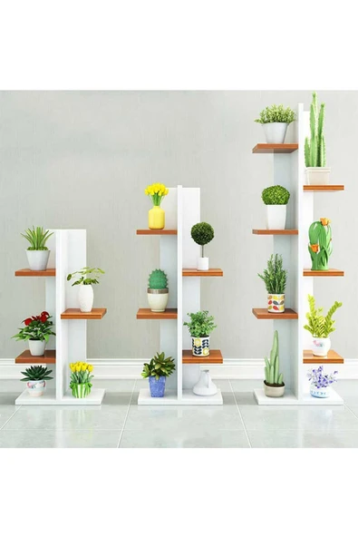 Hitit Dekorasyon Zara Ahşap 3'lü Saksılık&çiçeklik