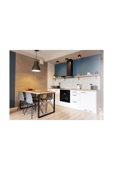 Hitit Dekorasyon Zlaic Siyah Metal Ahşap Yemek Masası - 3