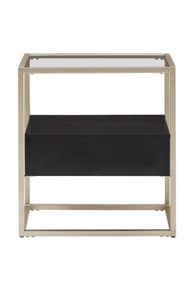 Hitit Dekorasyon Faye Gold Metal Ahşap&cam Yan Sehpa - Resim 4