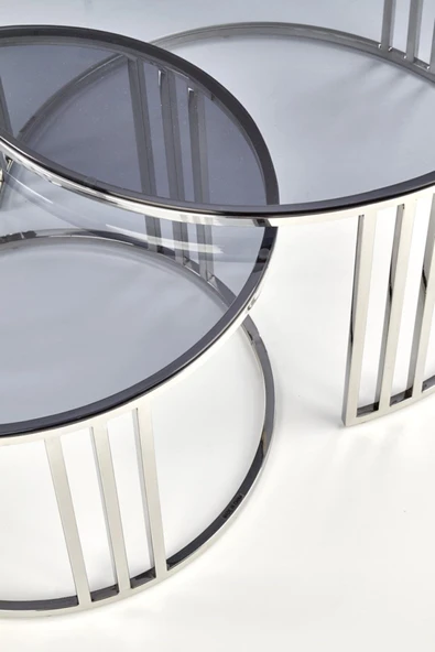 Hitit Dekorasyon Zesta İkili Paslanmaz Metal Cam Orta Sehpa - 4