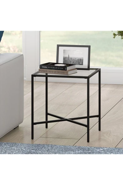 Hitit Dekorasyon Ell Siyah Metal Cam Yan Sehpa ürün görseli 1