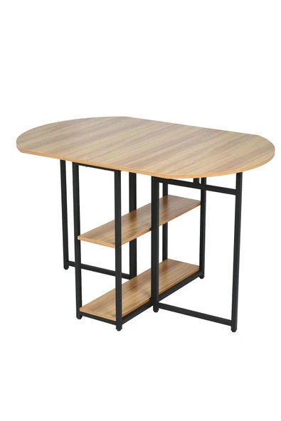 Hitit Dekorasyon Nona Siyah Metal Açık Kahverengi Katlanır Yemek Masası