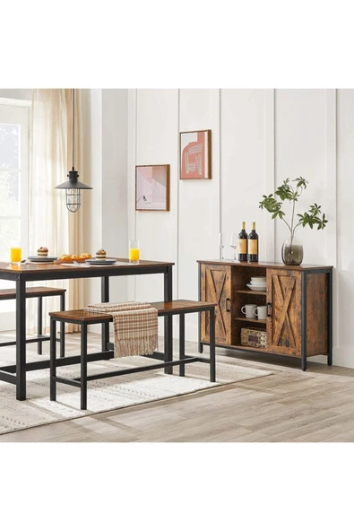 Hitit Dekorasyon Baro Siyah Metal Ahşap Bench 2 Adet - 5