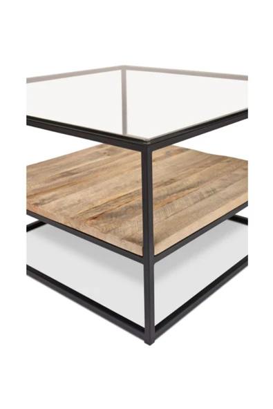 Hitit Dekorasyon Drual Siyah Metal Cam Ahşap Orta Sehpa - 5