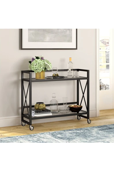 Hitit Dekorasyon Maya Siyah Metal Servis Arabası - 5