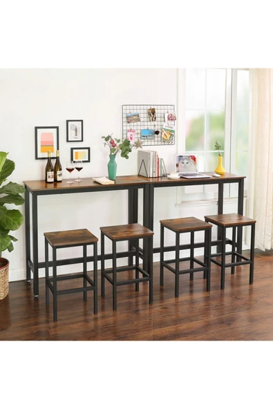 Hitit Dekorasyon Baro Siyah Metal Ahşap Yemek Masası Yüksek 100x40x90 - 5