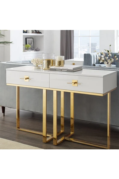 Hitit Dekorasyon Rihanna Gold Metal Beyaz Dresuar - 3