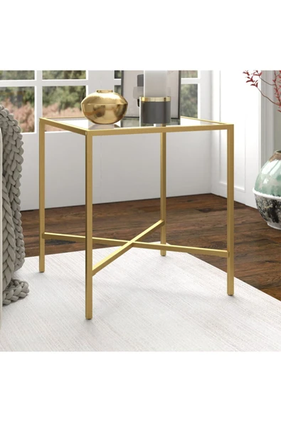 Hitit Dekorasyon Ell Gold Metal Cam Yan Sehpa ürün görseli 1