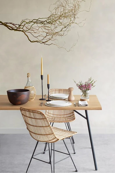 Hitit Dekorasyon Chesil Siyah Metal Ahşap Yemek Masası - Resim 3