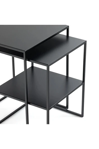 Hitit Dekorasyon Hiba Siyah Metal İkili Zigon Sehpa - Resim 3