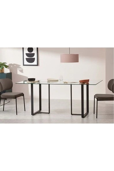 Hitit Dekorasyon Eva Siyah Metal Yemek Masası