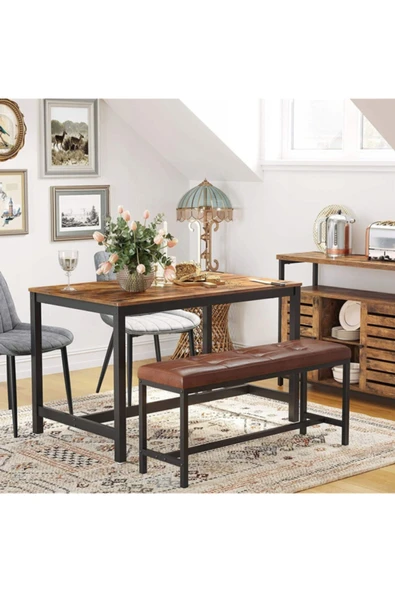 Hitit Dekorasyon Baro Siyah Metal Ahşap Yemek Masası - 6