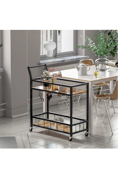 Hitit Dekorasyon Remi Siyah Metal Servis Arabası - 3